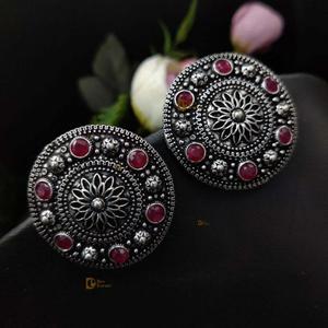 Round Shape <b>Oxidized</b> Stud Earrings for Girls for Casual Party Wear for Women Handmade Bulk Product - Product Image 5