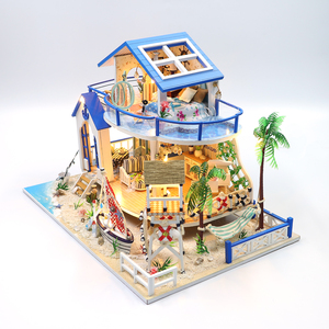 Hongda 13844 légende de <span class=keywords><strong>la</strong></span> mer bleue bleu bricolage <span class=keywords><strong>maison</strong></span> de poupée Miniature <span class=keywords><strong>maison</strong></span> de poupées en bois avec lumière - Product Image 3