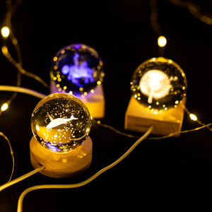 <span class=keywords><strong>Lampe</strong></span> de nuit en boule de cristal 3D avec gravure lumineuse à l'intérieur, base en bois, <span class=keywords><strong>lampe</strong></span> LED créative d'astronomie pour la maison, le bureau, la chambre à coucher, la table - Product Image 2