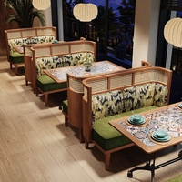Table et chaise de restaurant de style moderne de Thaïlande ensemble de meubles de cafétéria en bois pour café thé ensemble de banquette canapé en rotin