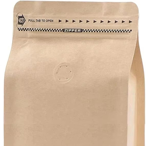 Sacs à café kraft avec valve Pochettes à fond plat en feuille d'aluminium à haute barrière Sacs de conservation des aliments avec fermeture à glissière refermable - Product Image 1