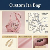 Sac Ita Premium Personnalisé en Forme de Flamant Rose avec Poignée Renforcée, Poche Intérieure, Clous de Protection et Porte-Pins Mignon, Sac Bandoulière