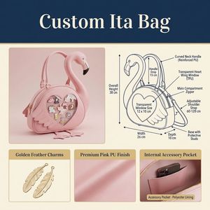 Sac Ita Premium Personnalisé en Forme de <span class=keywords><strong>Flamant</strong></span> <span class=keywords><strong>Rose</strong></span> avec Poignée Renforcée, Poche Intérieure, Clous de Protection et Porte-Pins Mignon, Sac Bandoulière - Product Image 1