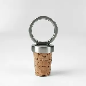 再利用可能なレストランバーアクセサリーカスタムブランクメタルトッパー木製ウッドコルクウェディングワインボトルストッパー