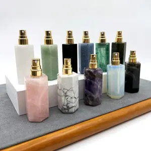 Garrafa de perfume portátil de ametista, natural, cristal, pedra preciosa, difusor de óleo essencial, encantos, fragrância, transportador, garrafa