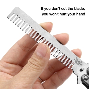 Pettine pieghevole in acciaio inox allenamento coltello a farfalla pettine <span class=keywords><strong>barba</strong></span> baffi da salone parrucchiere strumento per lo Styling dei capelli - Product Image 2