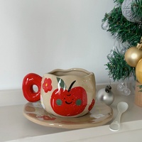 Nouveau Design Irrégulier Céramique Style Japonais Tasse À Café Motif De Fruits Tasse À Thé Au Lait Et Soucoupe Ensemble Usage Domestique