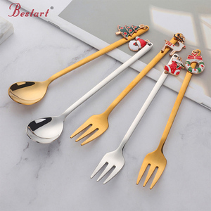 Juego <span class=keywords><strong>de</strong></span> Cuchara y Tenedor <span class=keywords><strong>de</strong></span> Acero Inoxidable con Diseño <span class=keywords><strong>de</strong></span> <span class=keywords><strong>Gorro</strong></span> <span class=keywords><strong>de</strong></span> Navidad, Calcetines y Árbol, para Frutas, Té y Café - Product Image 1