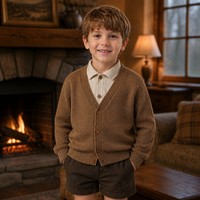 Individuelles LOGO Kinder-Strickjacke Gerippter Langarm-V-Ausschnitt Einfarbig Lässig Winter Herbst Polyester OEM & ODM Fabrik