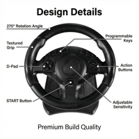 Volant de jeu ergonomique à double vibration YJT-4SW2004, angle de 270 degrés, respectueux de l'environnement, compatible avec PC/Android