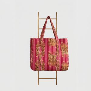 Sac fourre-tout en toile à imprimé tigre rose, style bohème, fermeture ouverte, sac de shopping pour femmes, toutes saisons - Product Image 1