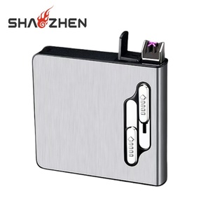 Vente chaude Classique Personnalisé Double Arc <span class=keywords><strong>Chrome</strong></span> Plaqué Étui À Cigarettes ABS Portable Automatique <span class=keywords><strong>Bombe</strong></span> Briquet Coupe-Vent Étanche - Product Image 1