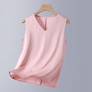 Women's V-Neck Sleeveless Top Rose Pink Chiffon Asymmetric Design Everyday Wear Four Seasons Base Layer - Product Image 1