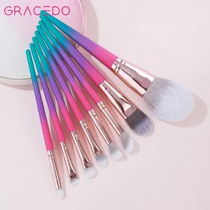 GRACEDO GR006 RTS 8pcs Rose Red 3 Colorful Gradient Plastic Handle Makeup Brush Set High Quality Factory Makeup Brushes