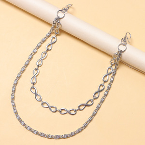 Cadena de cintura Yueli de doble capa con diseño de ocho, estilo tibetano plateado, para vaqueros, rock, hip hop, danza callejera, estilo casual punk. - Product Image 3
