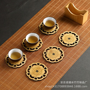 Posavasos de Bambú con Forma de Flor Tallada, Resistentes al Calor, Accesorios para la Ceremonia del Té, Alfombrillas y Protectores - Product Image 4