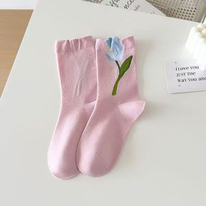 WUYANG FACTORY Hot Sale Spring Summer Thin New Boneless <strong>Socks</strong> Tulips Mid-calf <strong>Socks</strong> Pure Cotton All Season Sweet <strong>Socks</strong> - Product Image 4