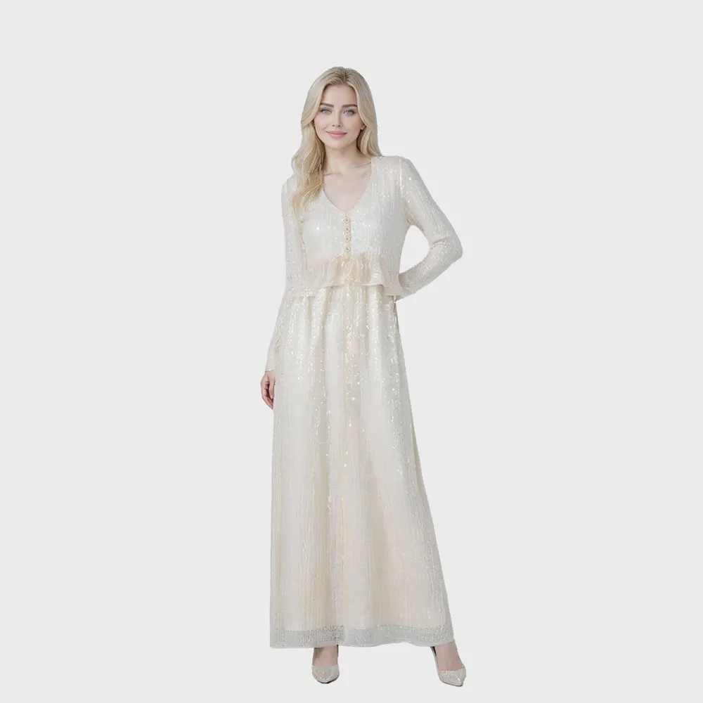 ग्रीन डिंपल 2024 विशेष महिलाओं की औपचारिक सफेद दुल्हन की सहेलियों की पोशाक शरद ऋतु ट्रेंडी सुरुचिपूर्ण कैज़ुअल सेक्विन पोशाक