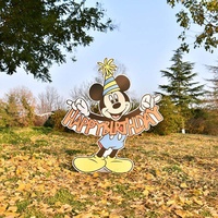 Papan Latar Belakang Ulang Tahun Kartun Disney Bertema Mickey Mouse, Papan Foto Balon Kue untuk Fotografi Anak Laki-Laki Bayi Usia Tahun