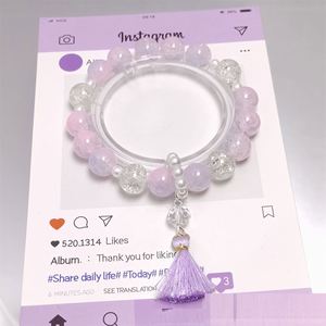 Pulsera de Cuentas de Cristal Brillante con Borlas y Dijes, Pulsera de Cuentas de Cristal Agrietado Fantasía Palomitas, Joyería Dulce para Mujer - Product Image 5