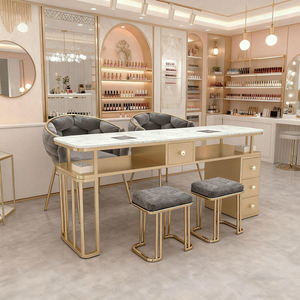 Table de manucure en bois massif de luxe, multifonctionnelle, pour salon de beauté, table simple ou double et ensemble de chaises - Product Image 6