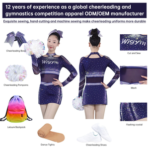 Tùy chỉnh thiết kế chất lượng cao Rhinestone dài tay áo nhung Jazz dance váy Honor Guard dance váy - Product Image 2