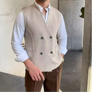 <span class=keywords><strong>Gilet</strong></span> en tricot <span class=keywords><strong>pour</strong></span> homme, automne et hiver, col montant, coupe slim, <span class=keywords><strong>sans</strong></span> manches, décontracté - Product Image 3