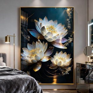 Decoración Moderna para el Hogar, Pintura Decorativa para Sala de Estar, Paisaje de Loto, Fondo de Sofá, Arte de Pared LED con Diamantes, Pintura de Porcelana de Cristal - Product Image 2