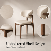 Chaise de salle à manger nordique en bois massif, design minimaliste italien moderne du milieu du siècle, modèle 2026, revêtement en cortex, dossier haut de gamme