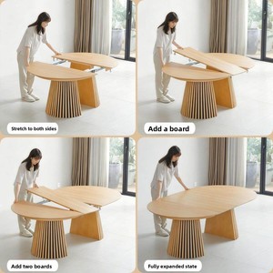 Ensemble de <span class=keywords><strong>table</strong></span> à manger extensible moderne de style farmhouse, ronde à ovale, avec base à piétement rainuré, élégant mobilier familial pour salle à manger - Product Image 4