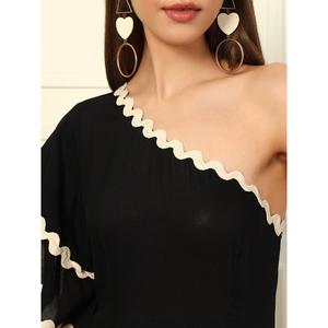 Solid Rayon Tiered Layered Short <b>Dress</b> for Women's One Shoulder Bell Layered Sleeves Fit & Flared Above Knee Length <b>Dress</b> Summer - Product Image 3