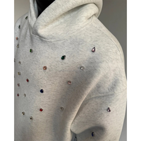 Sudadera con capucha personalizada de lujo con pedrería bordada, 350 g/m², con estampado, estilo urbano, de algodón y forro polar, extragrande, para hombre