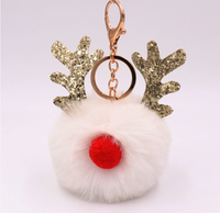 Nouveau porte-clés de Noël en forme de renne à paillettes avec des cornes de cerf, porte-clés en peluche pour sacs de femmes, cadeau porte-clés