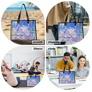 Custom Logo Summer Fashion Reusable Waterproof PVC TPU Jelly Hologram <b>Clear</b> Beach Shopping <b>Tote</b> <b>Bag</b> - Product Image 5