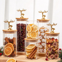Bocaux de rangement de cuisine en verre borosilicate de haute qualité - Étanches à l'air, anti-odeurs, design moderne, décorations en bois de cerf doré pour cadeaux