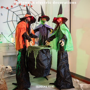 Statuetta di Tre Streghe che Mescolano il Pentola per Casa Stregata di Halloween, Fantasma Luminoso Elettrico a Induzione per Cortile Esterno - Product Image 5