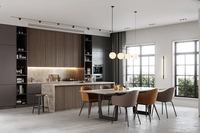 Cuisine modulaire contemporaine à concept ouvert avec îlot, armoires sur mesure, meubles RTA pour commandes en gros résidentielles haut de gamme