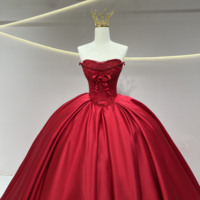 Robe de mariée moderne vintage grande taille, longueur ras du sol, avec traîne chapelle, silhouette robe de bal, en satin, à lacets, ornée de nœuds et de perles, pour la mariée