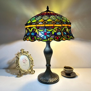 Longhuijing for 16 Inch Luxury Curved Stained Glass Dome Bedside Lamp Flexible Floral Design Mediterranean Style AC <b>Lighting</b> - Product Image 2