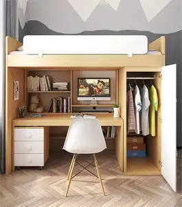 2023 Hete Verkoop Peuter Fancy Kids Single Stapelbed Kid Modern Mdf Loft Bed Met Tafel En Bureau