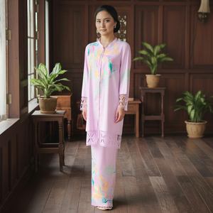 Ensemble Baju Kurung Borong Direct Kilang Ironless Cey Crepe Murah Quatre Sens de Traction Anti-Boulochage Kebaya Femme Dentelle Sulam Imprimé - Product Image 1