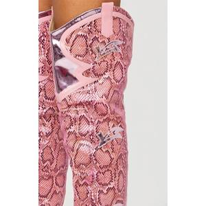 Botas de Invierno WETKISS, Último Diseño, Botas de Tacón <span class=keywords><strong>Cubano</strong></span> con Caña Ancha, Botas Vaqueras por Encima de la Rodilla, Botas de Piel de Serpiente Rosa - Product Image 4