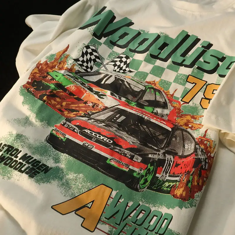 男性メーカーのためのヘビー級Supimaコットン特大Tシャツカスタム印刷グラフィックモーターレーシングレースカーメンズTシャツ