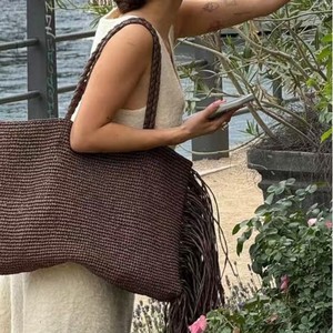 Influencer-style Trendy Versatile European-American Retro Woven <strong>Big</strong> Tote <strong>Bag</strong> Tassel Accentscasual Designer-inspired <strong>Bag</strong> <strong>Women</strong> - Product Image 3