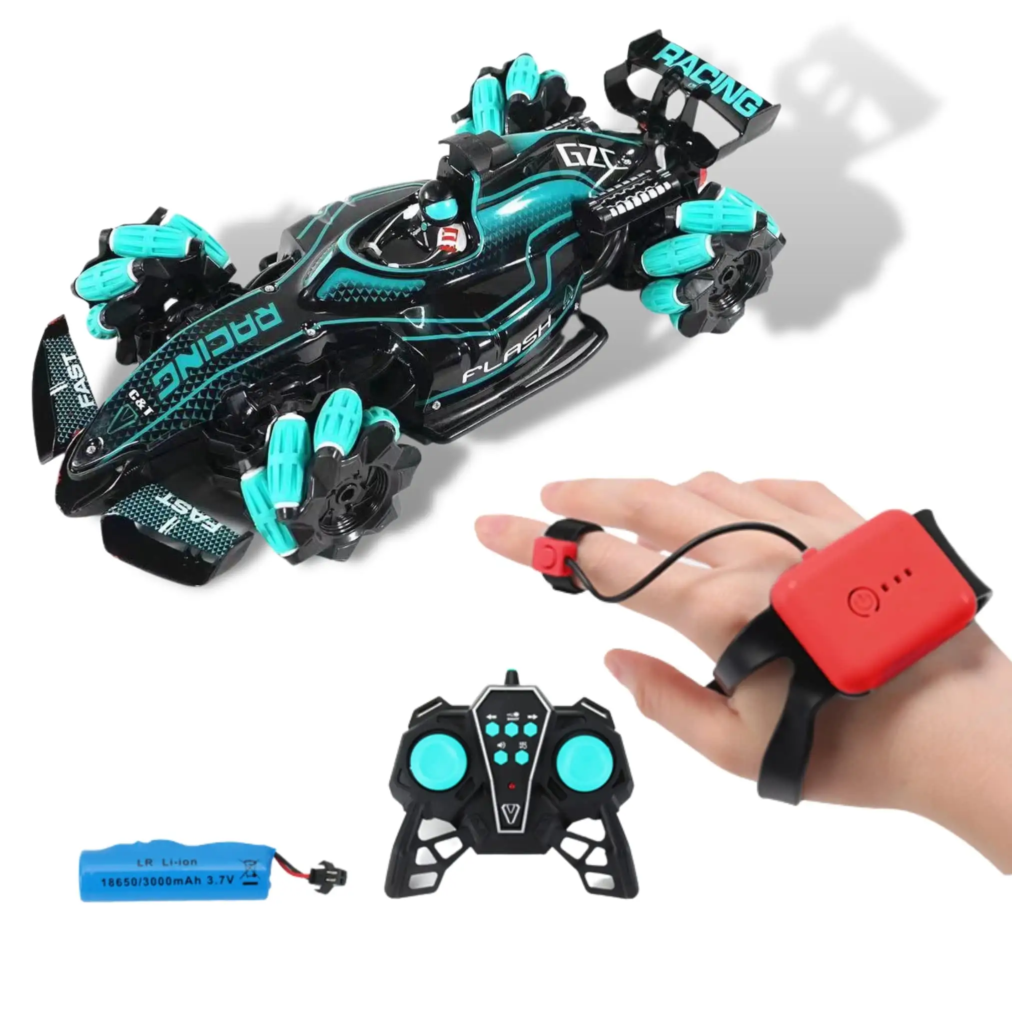 Mobil Mainan Anak-anak 4WD, Mobil RC Drift Spray Kecepatan Tinggi 2.4G Remote Control Gerakan Tangan Stunt dengan Lampu Led Musik