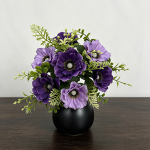 Bouquet di Anemone Artificiale in Seta, Stile Naturale Elegante con Foglie Verdi, per San Valentino, Festa della Mamma, Laurea, Ringraziamento - Product Image 5