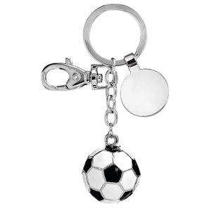 Portachiavi Personalizzato a Forma di Pallone da Calcio in Nero/Bianco, Realizzato in PVC Morbido, Silicone e Metallo - Product Image 1