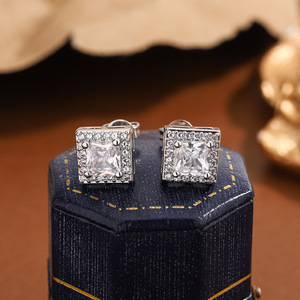 Pendientes Clásicos Cuadrados y Redondos con Circonita para Mujer, Pendientes de Halo Chapados <span class=keywords><strong>en</strong></span> Platino y <span class=keywords><strong>Latón</strong></span>, <span class=keywords><strong>Joyería</strong></span> de Moda para Bodas y Fiestas - Product Image 5