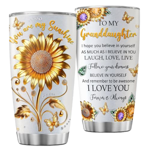 Tazza Regalo per Nipote JENOIS, 'Nonna, Sei il Mio Raggio di Sole', Tumbler Isolato in Acciaio Inox 20oz con Citazione Ispirazionale Girasole - Product Image 1
