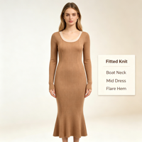 Robe pull longue en maille côtelée menthe de haute qualité pour femme, personnalisable OEM & ODM, vente en gros